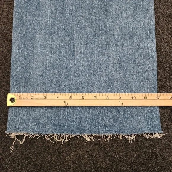 Miou Muse Womens Large Light Blue Wide Leg Denim Jeans Stretch Baggy Raw Hem - Picture 7 of 10